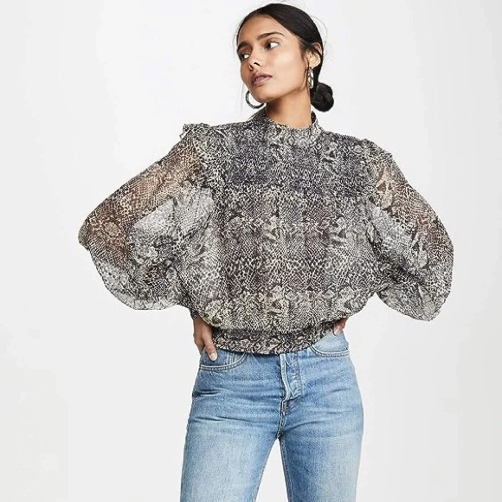 Free People Roma Blouse Snake Size S  Double Tie Back Smocking